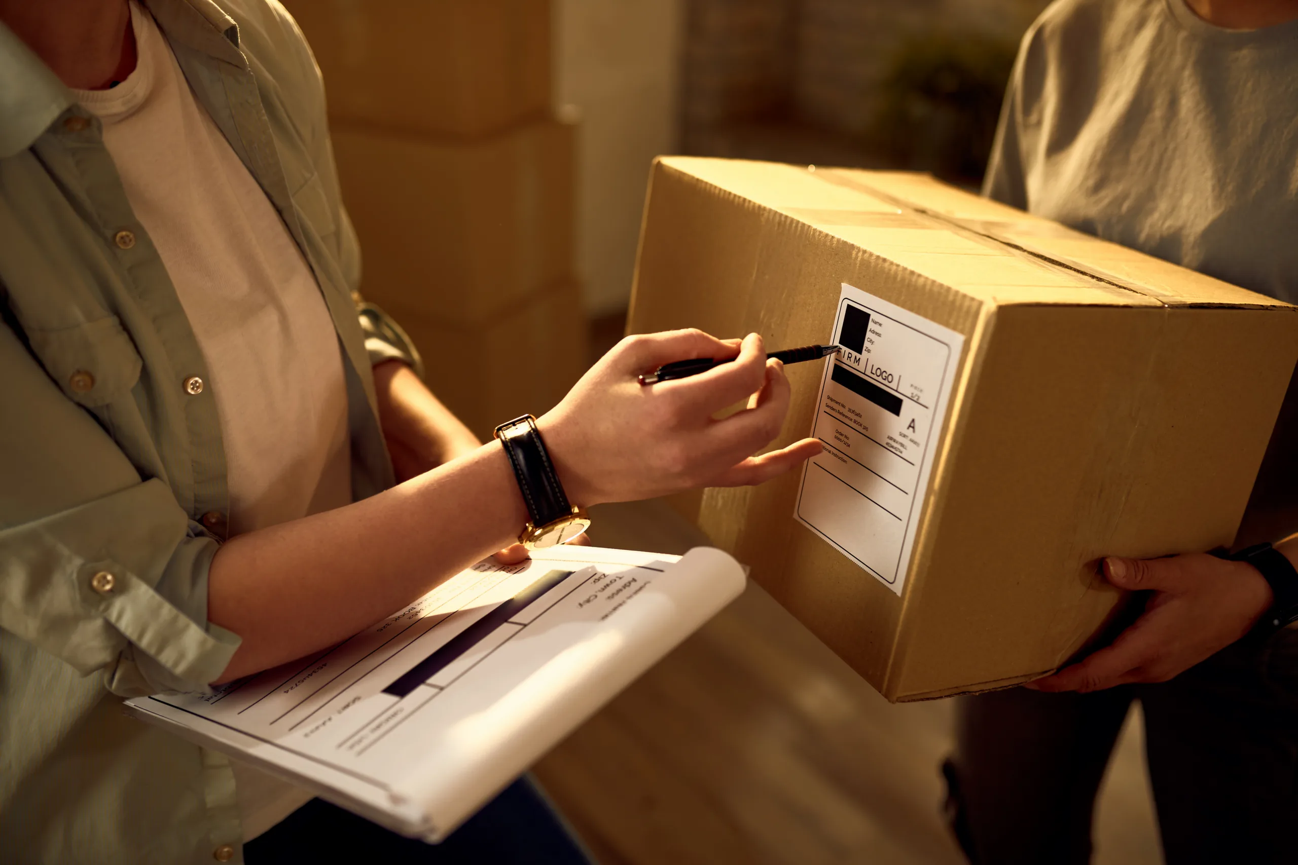 two delivery women cooperating while checking data packages office scaled